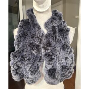 Linda Richards Luxury Rex Rabbit Fur Spiral Scarf 34" In Gray